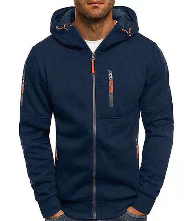 Men's Hooded Sweatshirt with Fleece Lining and Zip Front