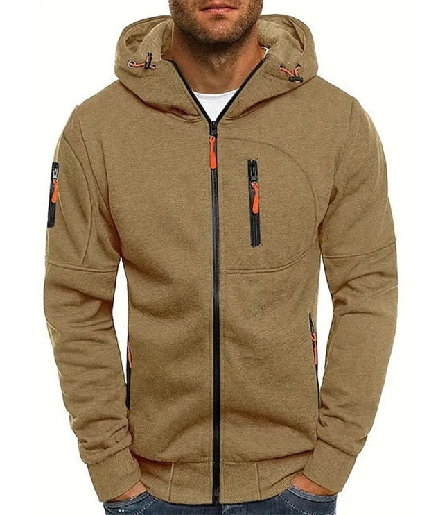 Men's Hooded Sweatshirt with Fleece Lining and Zip Front