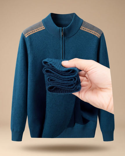 Men's Knit Pullover Sweater with a Half-Zip Stand Collar