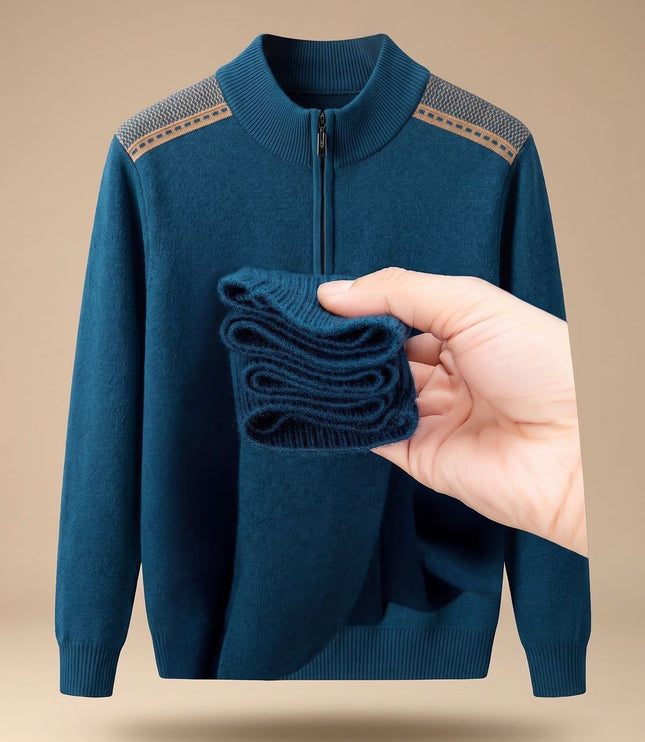 Men's Knit Pullover Sweater with a Half-Zip Stand Collar