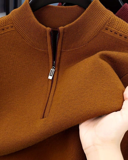Men's Knit Pullover Sweater with a Half-Zip Stand Collar