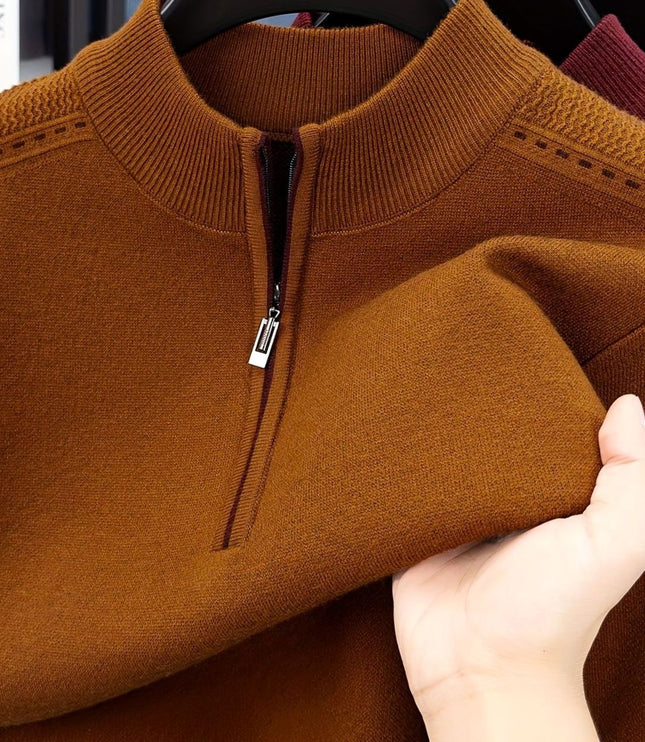 Men's Knit Pullover Sweater with a Half-Zip Stand Collar