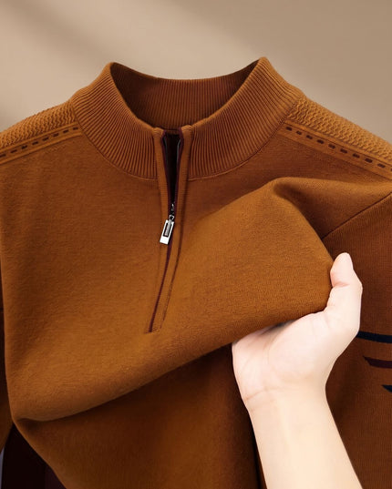 Men's Knit Pullover Sweater with a Half-Zip Stand Collar