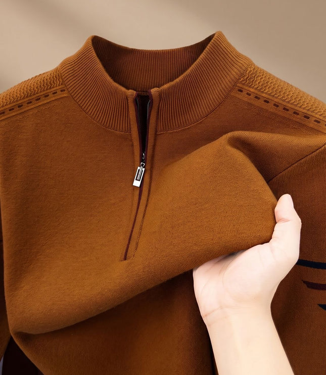 Men's Knit Pullover Sweater with a Half-Zip Stand Collar