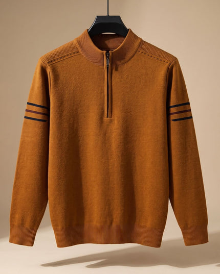 Men's Knit Pullover Sweater with a Half-Zip Stand Collar