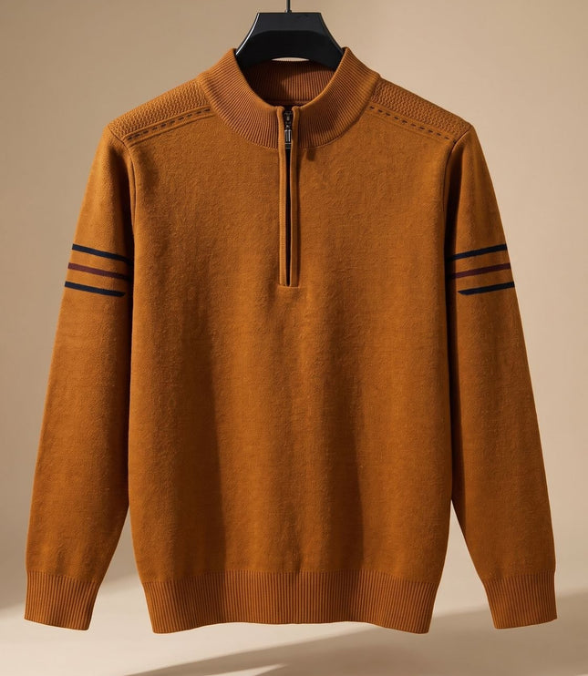 Men's Knit Pullover Sweater with a Half-Zip Stand Collar
