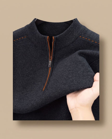 Men's Knit Pullover Sweater with a Half-Zip Stand Collar
