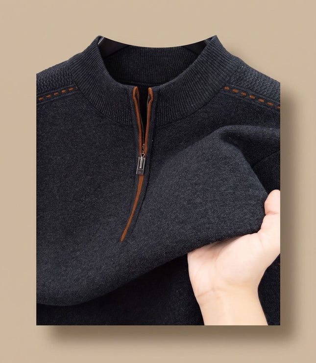 Men's Knit Pullover Sweater with a Half-Zip Stand Collar