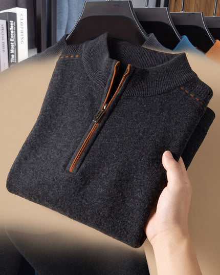 Men's Knit Pullover Sweater with a Half-Zip Stand Collar