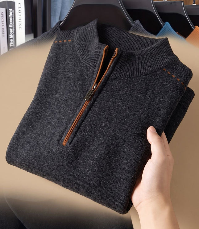 Men's Knit Pullover Sweater with a Half-Zip Stand Collar