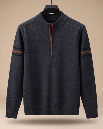 Men's Knit Pullover Sweater with a Half-Zip Stand Collar