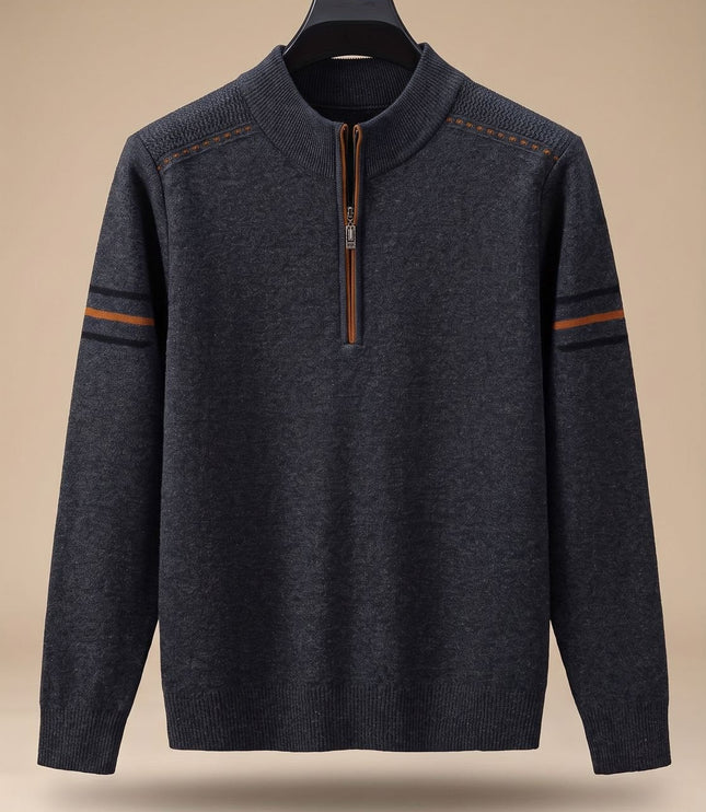 Men's Knit Pullover Sweater with a Half-Zip Stand Collar