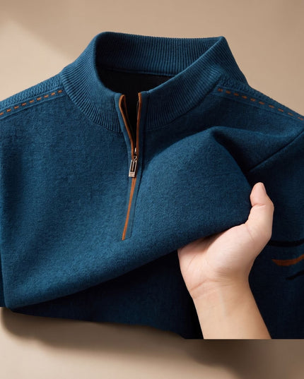 Men's Knit Pullover Sweater with a Half-Zip Stand Collar