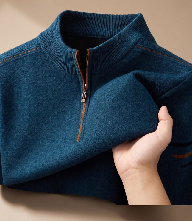 Men's Knit Pullover Sweater with a Half-Zip Stand Collar