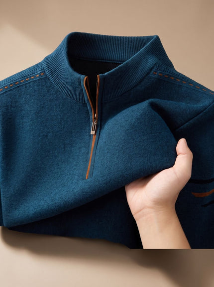 Men's Knit Pullover Sweater with a Half-Zip Stand Collar