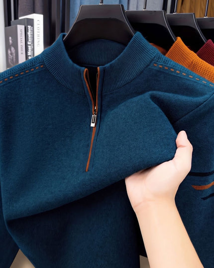 Men's Knit Pullover Sweater with a Half-Zip Stand Collar