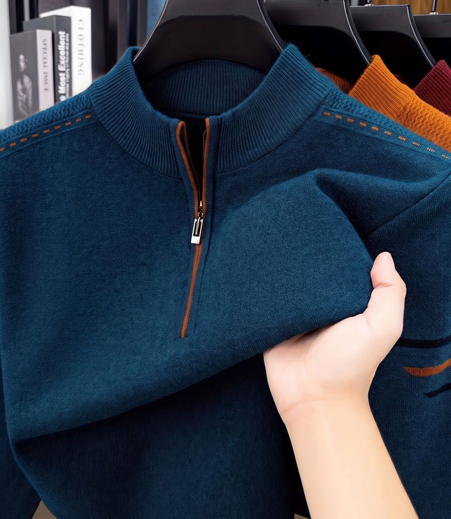 Men's Knit Pullover Sweater with a Half-Zip Stand Collar