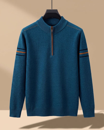 Men's Knit Pullover Sweater with a Half-Zip Stand Collar