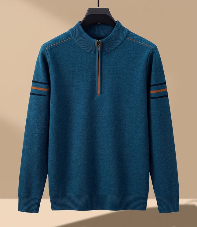 Men's Knit Pullover Sweater with a Half-Zip Stand Collar