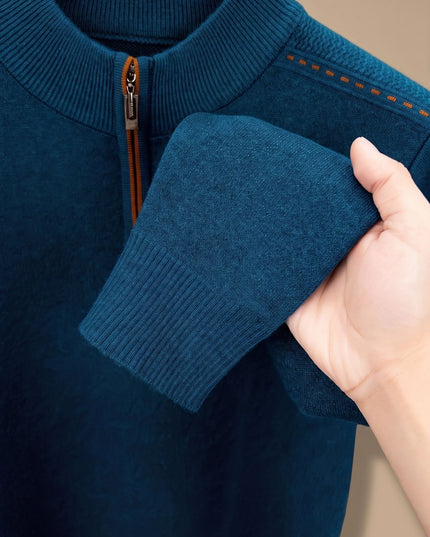 Men's Knit Pullover Sweater with a Half-Zip Stand Collar