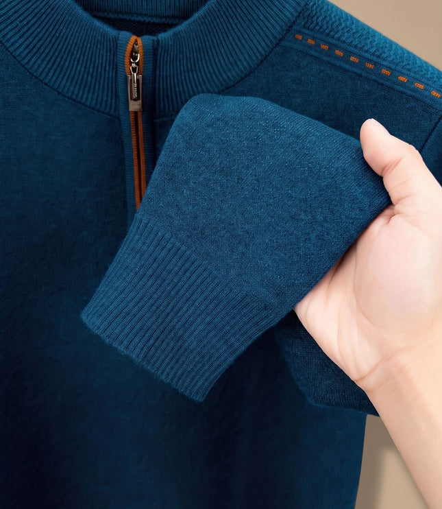 Men's Knit Pullover Sweater with a Half-Zip Stand Collar