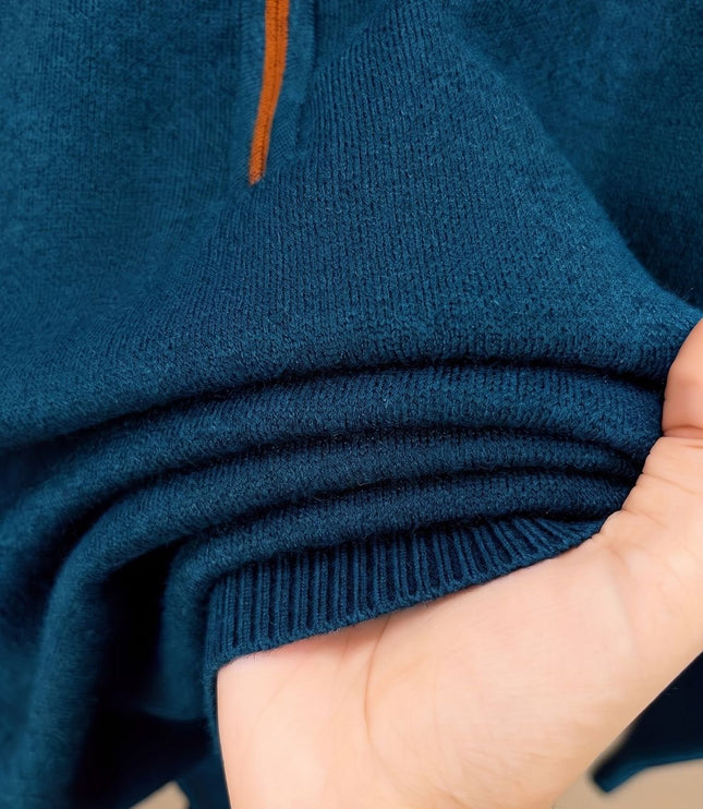 Men's Knit Pullover Sweater with a Half-Zip Stand Collar