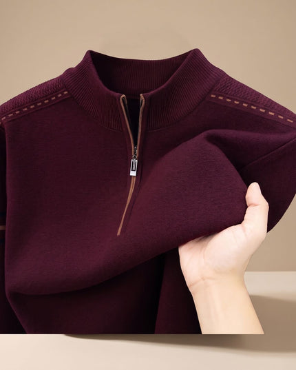 Men's Knit Pullover Sweater with a Half-Zip Stand Collar