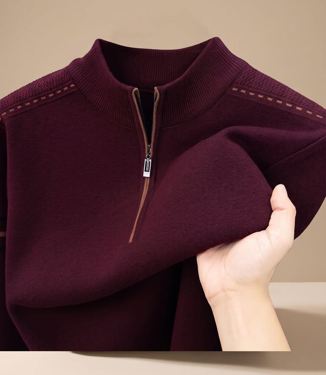 Men's Knit Pullover Sweater with a Half-Zip Stand Collar