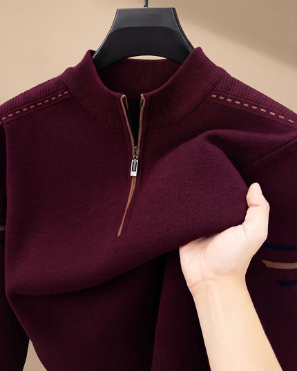 Men's Knit Pullover Sweater with a Half-Zip Stand Collar