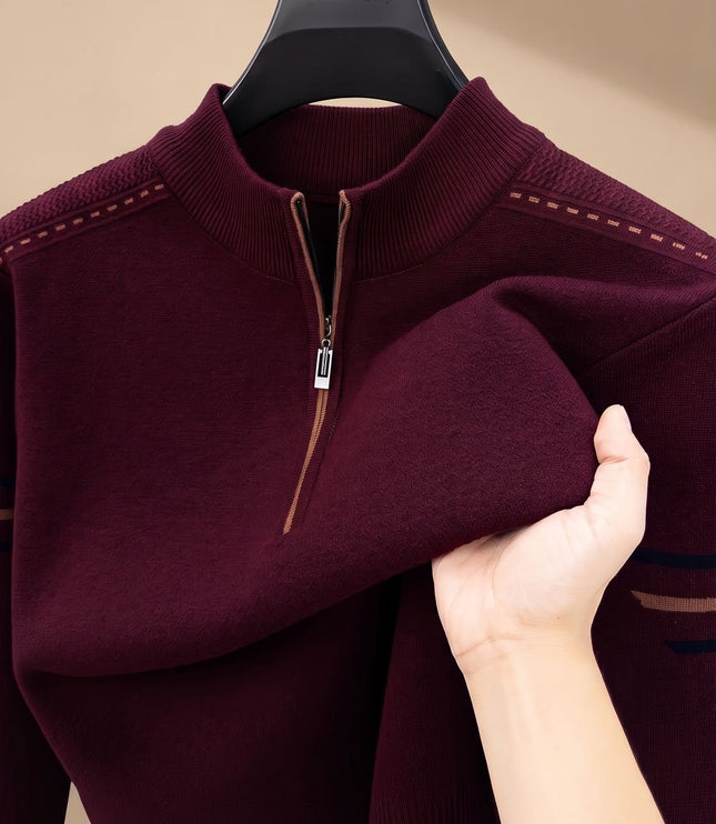 Men's Knit Pullover Sweater with a Half-Zip Stand Collar