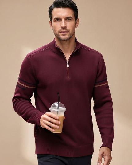 Men's Knit Pullover Sweater with a Half-Zip Stand Collar