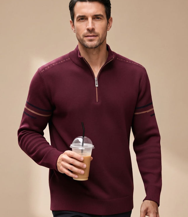 Men's Knit Pullover Sweater with a Half-Zip Stand Collar