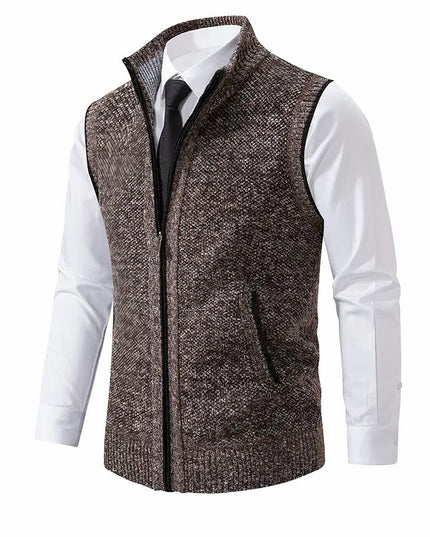 Men's Knit Sweater Vest with a Full Zip and Stand Collar