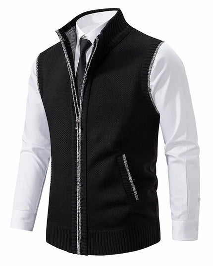 Men's Knit Sweater Vest with a Full Zip and Stand Collar