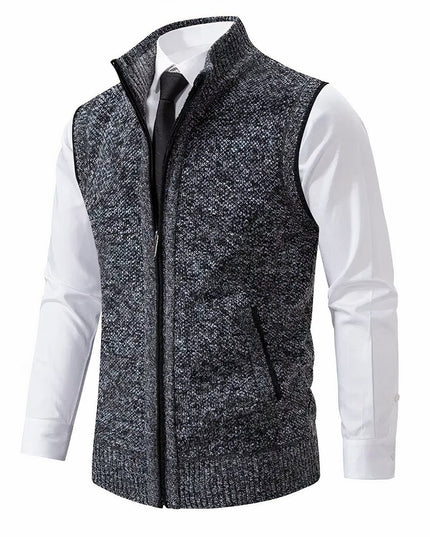Men's Knit Sweater Vest with a Full Zip and Stand Collar