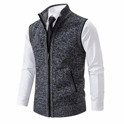 Men's Knit Sweater Vest with a Full Zip and Stand Collar