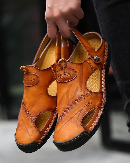 Men's Leather Clog Sandals with an Adjustable Strap