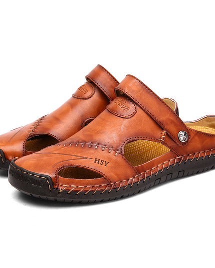 Men's Leather Clog Sandals with an Adjustable Strap