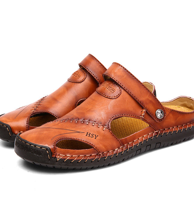 Men's Leather Clog Sandals with an Adjustable Strap
