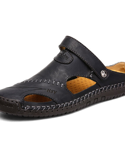 Men's Leather Clog Sandals with an Adjustable Strap