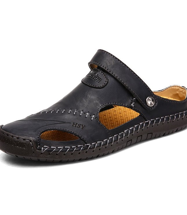 Men's Leather Clog Sandals with an Adjustable Strap