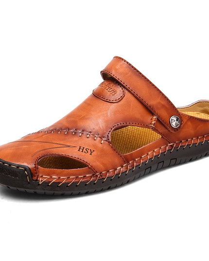 Men's Leather Clog Sandals with an Adjustable Strap