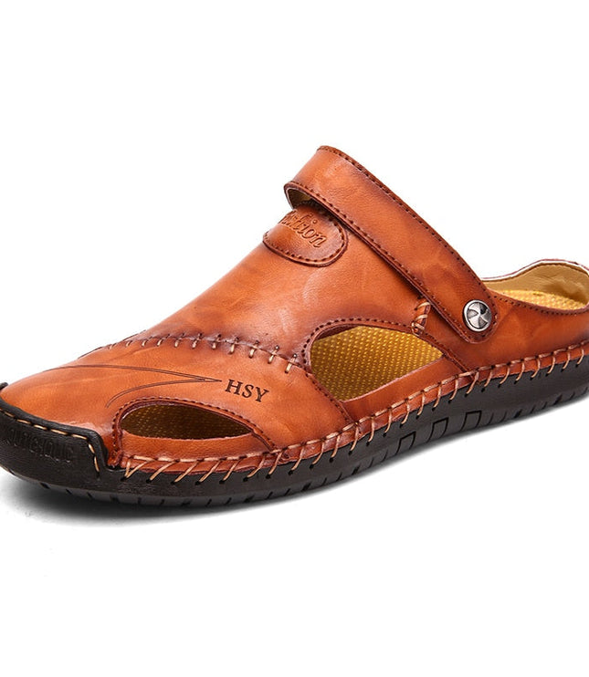 Men's Leather Clog Sandals with an Adjustable Strap