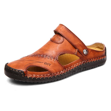 Men's Leather Clog Sandals with an Adjustable Strap