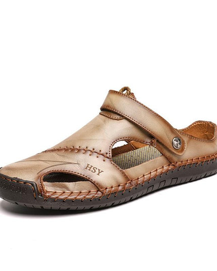 Men's Leather Clog Sandals with an Adjustable Strap