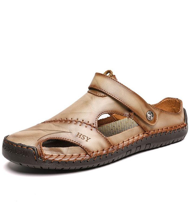 Men's Leather Clog Sandals with an Adjustable Strap