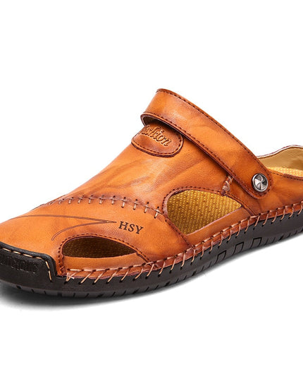 Men's Leather Clog Sandals with an Adjustable Strap
