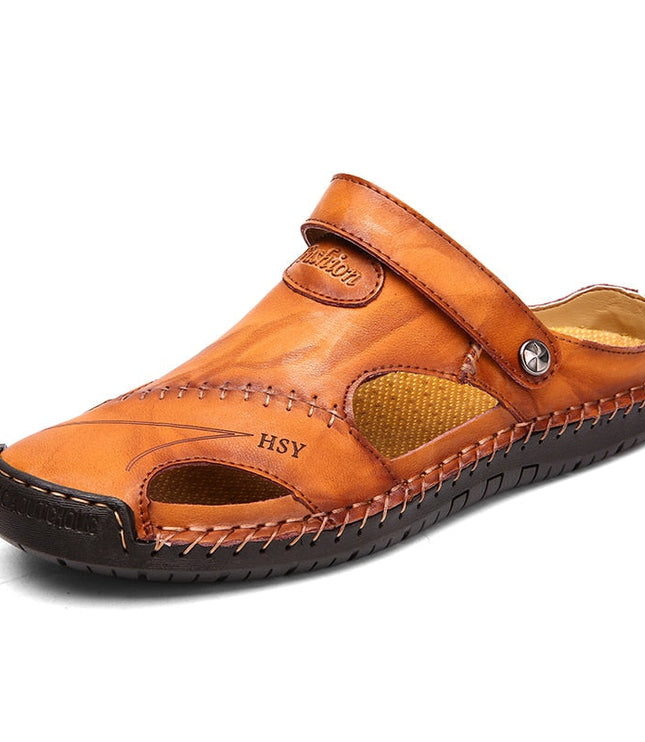 Men's Leather Clog Sandals with an Adjustable Strap