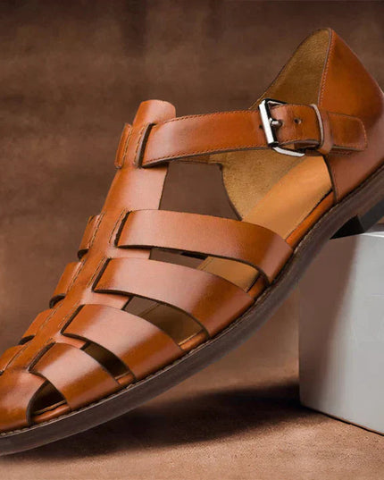 Men's Leather Fisherman Sandals with an Adjustable Buckle
