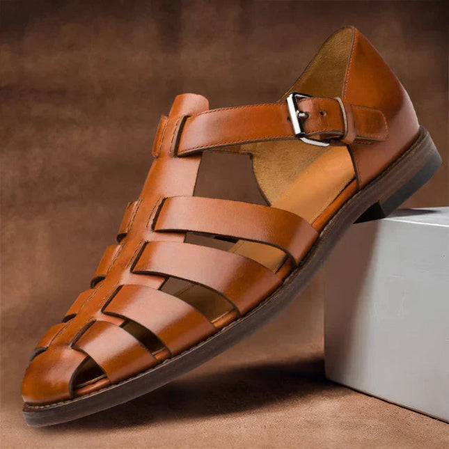 Men's Leather Fisherman Sandals with an Adjustable Buckle